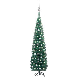 Künstlicher Weihnachtsbaum Schlank mit LEDs & Kugeln Grün 210cm
