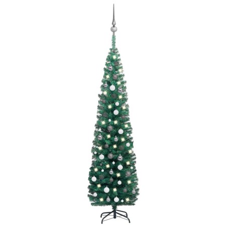 Künstlicher Weihnachtsbaum Schlank mit LEDs & Kugeln Grün 210cm