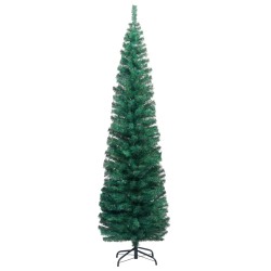 Künstlicher Weihnachtsbaum Schlank mit LEDs & Kugeln Grün 210cm
