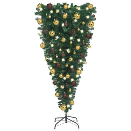 Künstlicher Weihnachtsbaum Kopfüber mit LEDs & Kugeln 120 cm