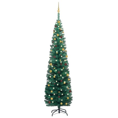 Künstlicher Weihnachtsbaum Schlank mit LEDs & Kugeln Grün 240cm