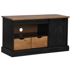 vidaXL TV-Schrank HALDEN mit Schiebetür Schwarz 110x40x60cm Massivholz