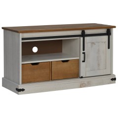 vidaXL TV-Schrank HALDEN mit Schiebetür Weiß 110x40x60 cm Massivholz