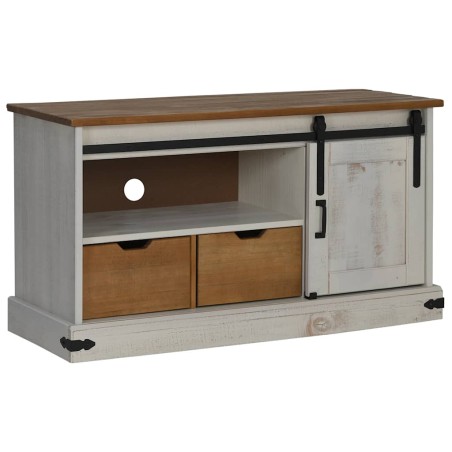 vidaXL TV-Schrank HALDEN mit Schiebetür Weiß 110x40x60 cm Massivholz