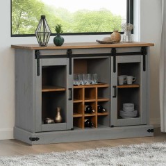 vidaXL Sideboard HALDEN 2 Schiebetüren Grau 112x40x80 cm Massivholz