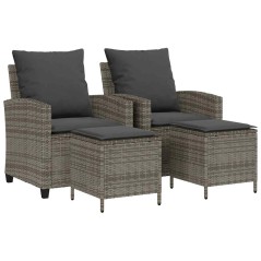 vidaXL 4-tlg. Garten-Sofagarnitur mit Kissen Grau Poly Rattan