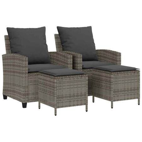 vidaXL 4-tlg. Garten-Sofagarnitur mit Kissen Grau Poly Rattan