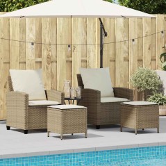 vidaXL 4-tlg. Garten-Sofagarnitur mit Kissen Beige Poly Rattan