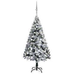 Künstlicher Weihnachtsbaum mit LEDs & Kugeln Grün 150 cm PVC