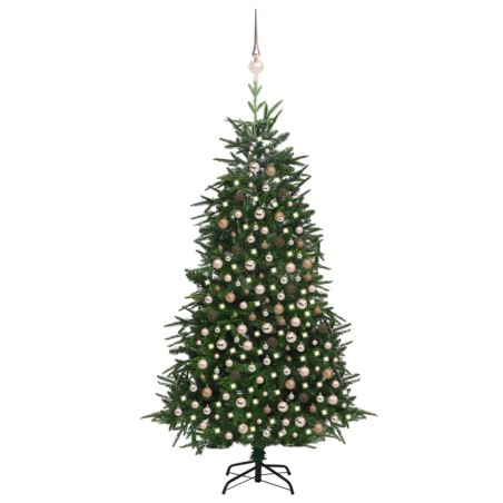 Künstlicher Weihnachtsbaum LEDs & Kugeln Grün 210 cm PVC & PE