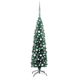 Künstlicher Weihnachtsbaum Schlank mit LEDs & Kugeln Grün 150cm