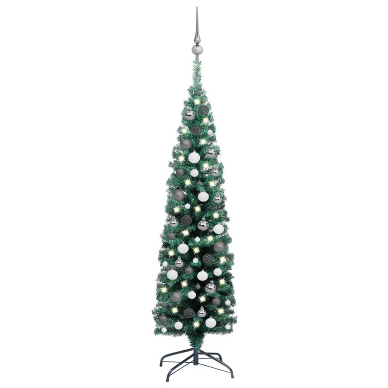Künstlicher Weihnachtsbaum Schlank mit LEDs & Kugeln Grün 150cm Künstlicher Weihnachtsbaum Schlank mit LEDs & Kugeln Grün 150cm