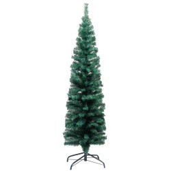 Künstlicher Weihnachtsbaum Schlank mit LEDs & Kugeln Grün 150cm