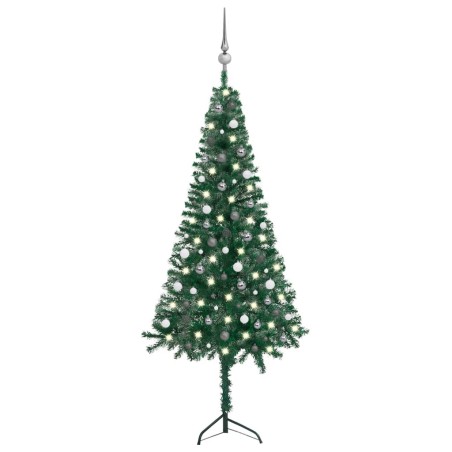 Künstlicher Eck-Weihnachtsbaum LEDs & Kugeln Grün 240 cm PVC