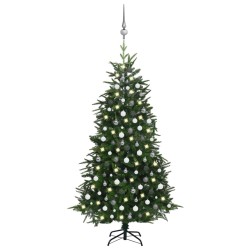 Künstlicher Weihnachtsbaum mit LEDs & Kugeln Grün 240 cm PVC PE