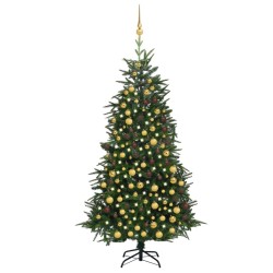 Künstlicher Weihnachtsbaum LEDs & Kugeln Grün 210 cm PVC & PE