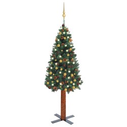Weihnachtsbaum Schlank mit LEDs & Kugeln Grün 150 cm