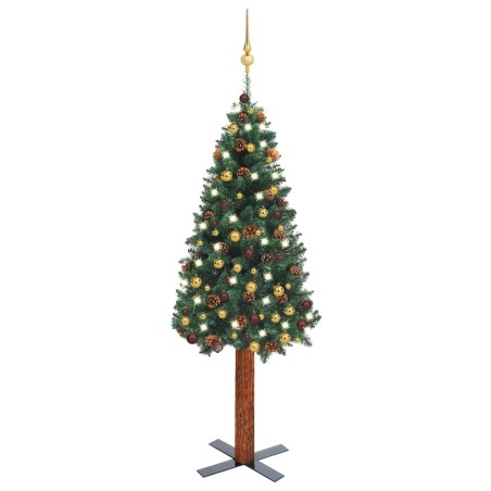 Weihnachtsbaum Schlank mit LEDs & Kugeln Grün 150 cm