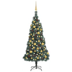 Künstlicher Weihnachtsbaum mit LEDs & Kugeln Grün 120 cm PVC PE