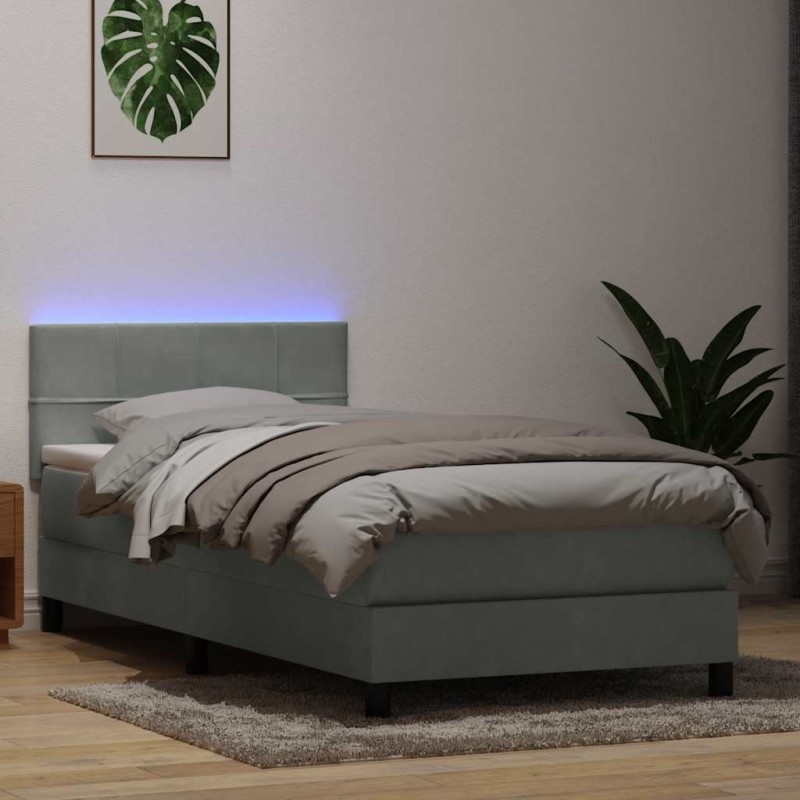 vidaXL Boxspringbett mit Matratze Hellgrau 80x210 cm Samt vidaXL Boxspringbett mit Matratze Hellgrau 80x210 cm Samt