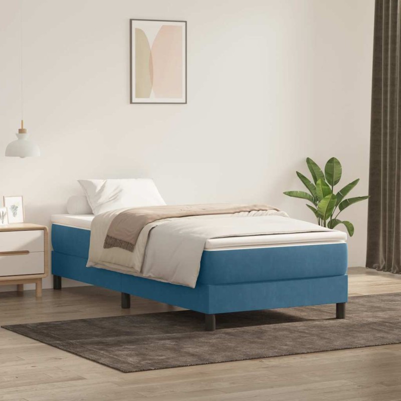 vidaXL Boxspringbett mit Matratze Dunkelblau 90x210 cm Samt vidaXL Boxspringbett mit Matratze Dunkelblau 90x210 cm Samt