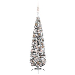 Künstlicher Weihnachtsbaum Schlank mit LEDs & Kugeln Grün 180cm