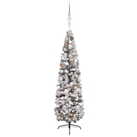 Künstlicher Weihnachtsbaum Schlank mit LEDs & Kugeln Grün 180cm