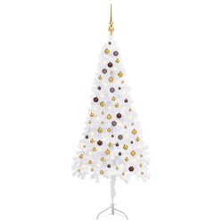 Künstlicher Eck-Weihnachtsbaum LEDs & Kugeln Weiß 210 cm PVC