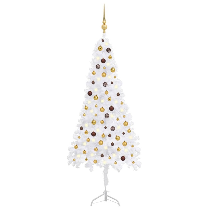 Künstlicher Eck-Weihnachtsbaum LEDs & Kugeln Weiß 210 cm PVC Künstlicher Eck-Weihnachtsbaum LEDs & Kugeln Weiß 210 cm PVC