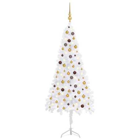 Künstlicher Eck-Weihnachtsbaum LEDs & Kugeln Weiß 210 cm PVC