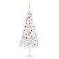 Künstlicher Eck-Weihnachtsbaum LEDs & Kugeln Weiß 210 cm PVC Künstlicher Eck-Weihnachtsbaum LEDs & Kugeln Weiß 210 cm PVC