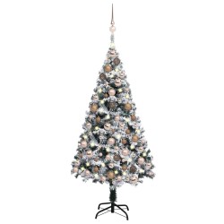 Künstlicher Weihnachtsbaum mit LEDs & Kugeln Grün 150 cm PVC