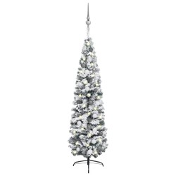 Künstlicher Weihnachtsbaum Schlank mit LEDs & Kugeln Grün 210cm