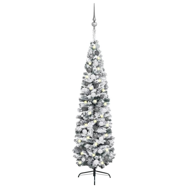 Künstlicher Weihnachtsbaum Schlank mit LEDs & Kugeln Grün 210cm Künstlicher Weihnachtsbaum Schlank mit LEDs & Kugeln Grün 210cm