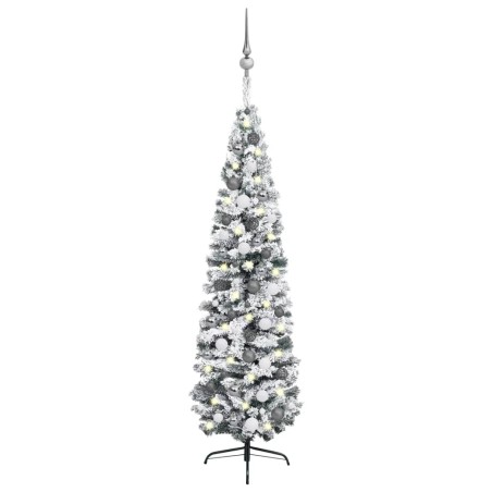 Künstlicher Weihnachtsbaum Schlank mit LEDs & Kugeln Grün 210cm