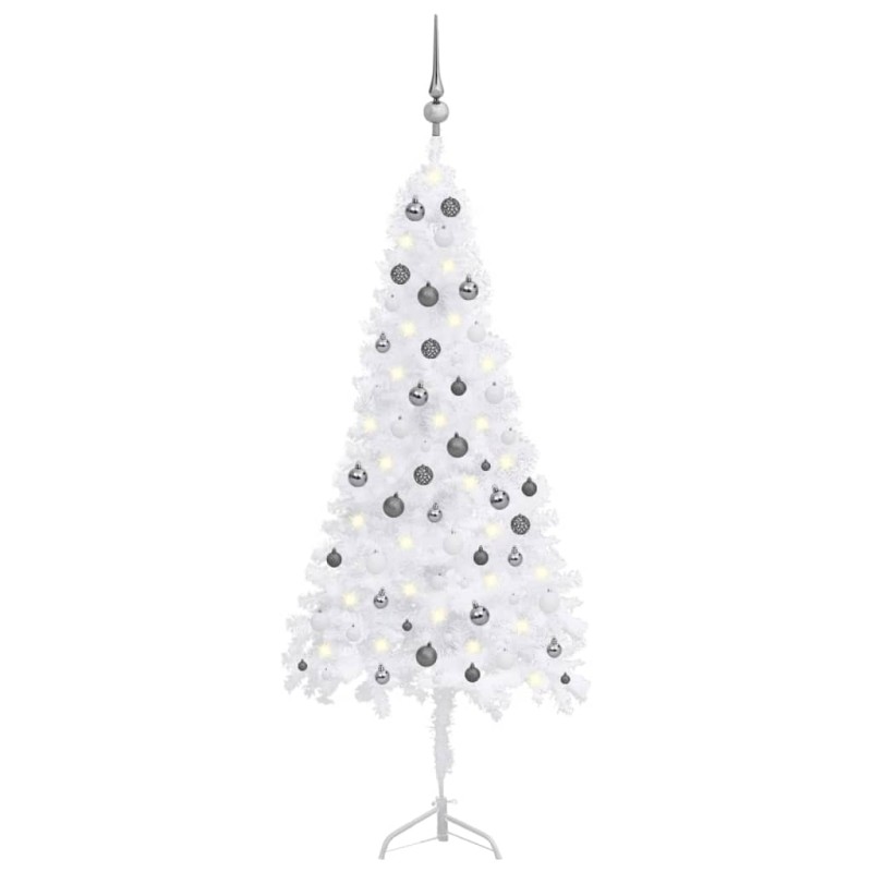 Künstlicher Eck-Weihnachtsbaum LEDs & Kugeln Weiß 180 cm PVC Künstlicher Eck-Weihnachtsbaum LEDs & Kugeln Weiß 180 cm PVC