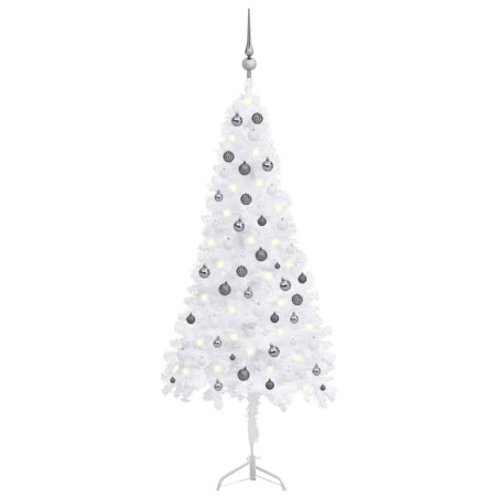 Künstlicher Eck-Weihnachtsbaum LEDs & Kugeln Weiß 180 cm PVC