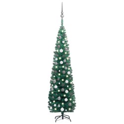 Künstlicher Weihnachtsbaum Schlank mit LEDs & Kugeln Grün 180cm