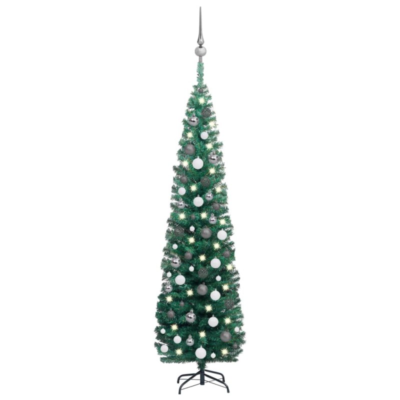 Künstlicher Weihnachtsbaum Schlank mit LEDs & Kugeln Grün 180cm Künstlicher Weihnachtsbaum Schlank mit LEDs & Kugeln Grün 180cm