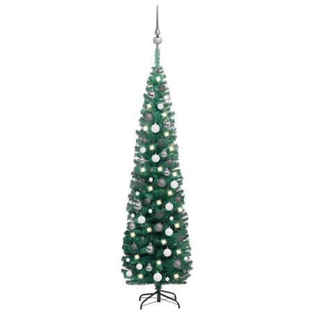 Künstlicher Weihnachtsbaum Schlank mit LEDs & Kugeln Grün 180cm