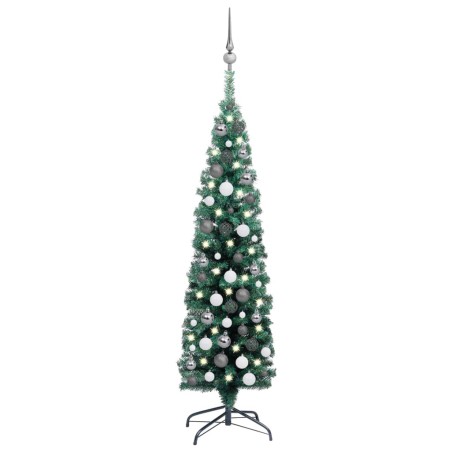 Künstlicher Weihnachtsbaum Schlank mit LEDs & Kugeln Grün 120cm