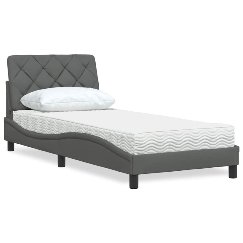vidaXL Bett mit Matratze Dunkelgrau 90x190 cm Stoff vidaXL Bett mit Matratze Dunkelgrau 90x190 cm Stoff