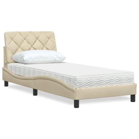 vidaXL Bett mit Matratze Creme 90x190 cm Stoff