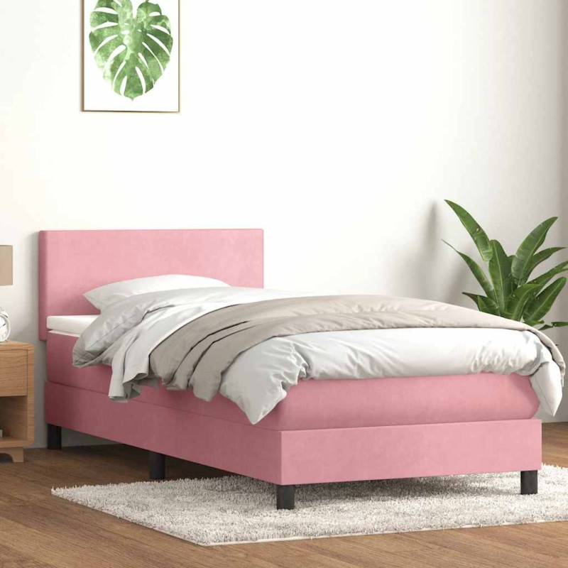 vidaXL Boxspringbett mit Matratze Rosa 80x210 cm Samt vidaXL Boxspringbett mit Matratze Rosa 80x210 cm Samt