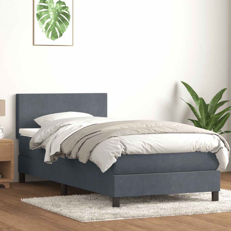 vidaXL Boxspringbett mit Matratze Dunkelgrau 90x220 cm Samt vidaXL Boxspringbett mit Matratze Dunkelgrau 90x220 cm Samt