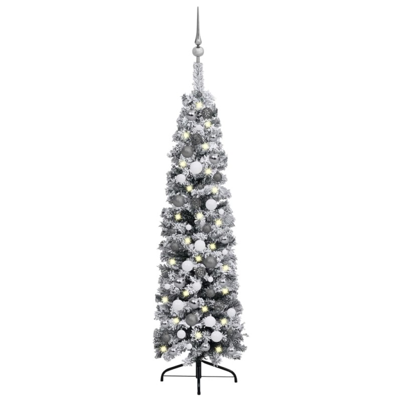 Weihnachtsbaum Schlank Beschneit mit LEDs & Kugeln Grün 120 cm Weihnachtsbaum Schlank Beschneit mit LEDs & Kugeln Grün 120 cm