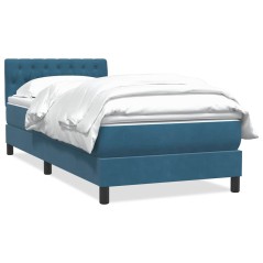 vidaXL Boxspringbett mit Matratze Dunkelblau 80x220 cm Samt