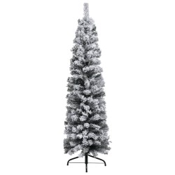 Weihnachtsbaum Schlank Beschneit mit LEDs & Kugeln Grün 120 cm