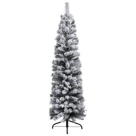 Weihnachtsbaum Schlank Beschneit mit LEDs & Kugeln Grün 120 cm