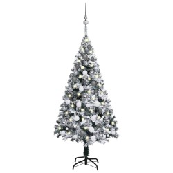 Künstlicher Weihnachtsbaum mit LEDs & Kugeln Grün 120 cm